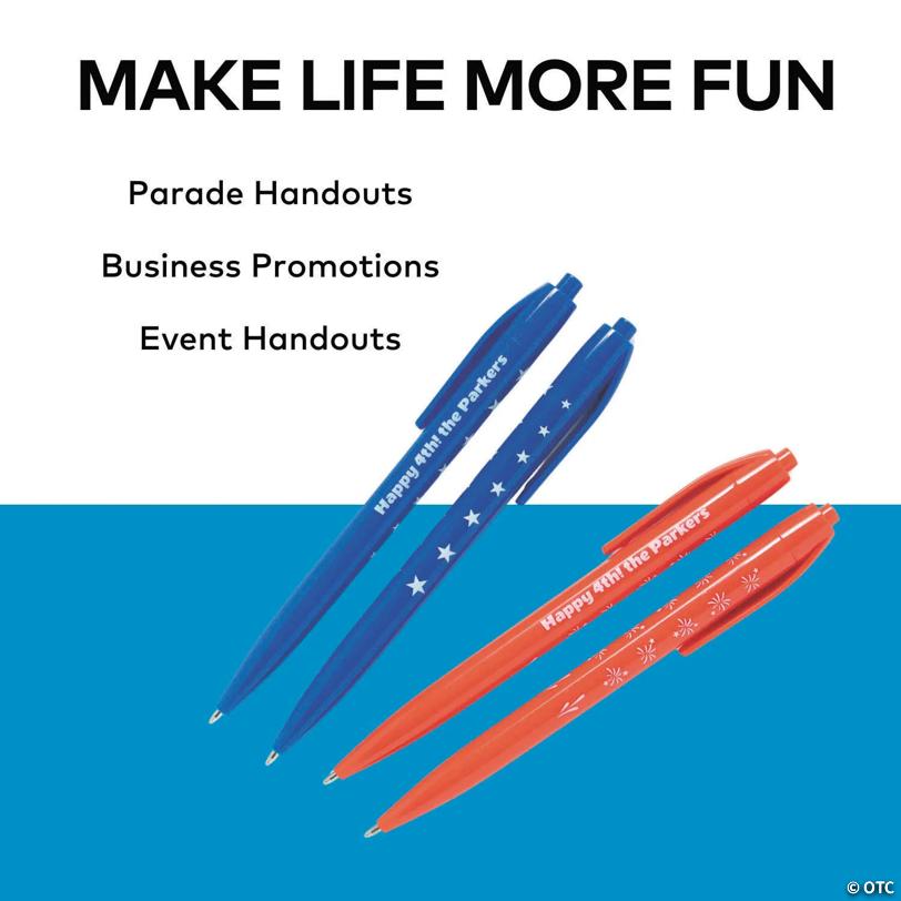 5 1/2" Bulk 48 Pc. Personalized Red & Blue Patriotic Plastic Retractable Pens