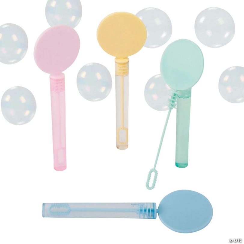 5 1/2" Mini Flat Pastel Colored Bubble Tubes with Wand - 24 Pc.