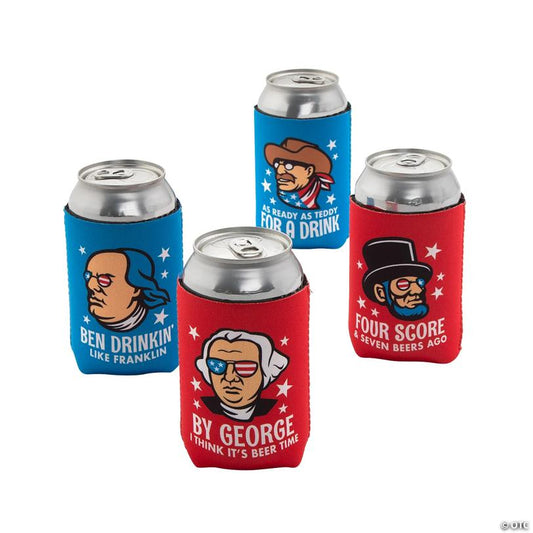 5 1/2" Patriotic Famous Faces Neoprene Can Coolers – 12 Pc.