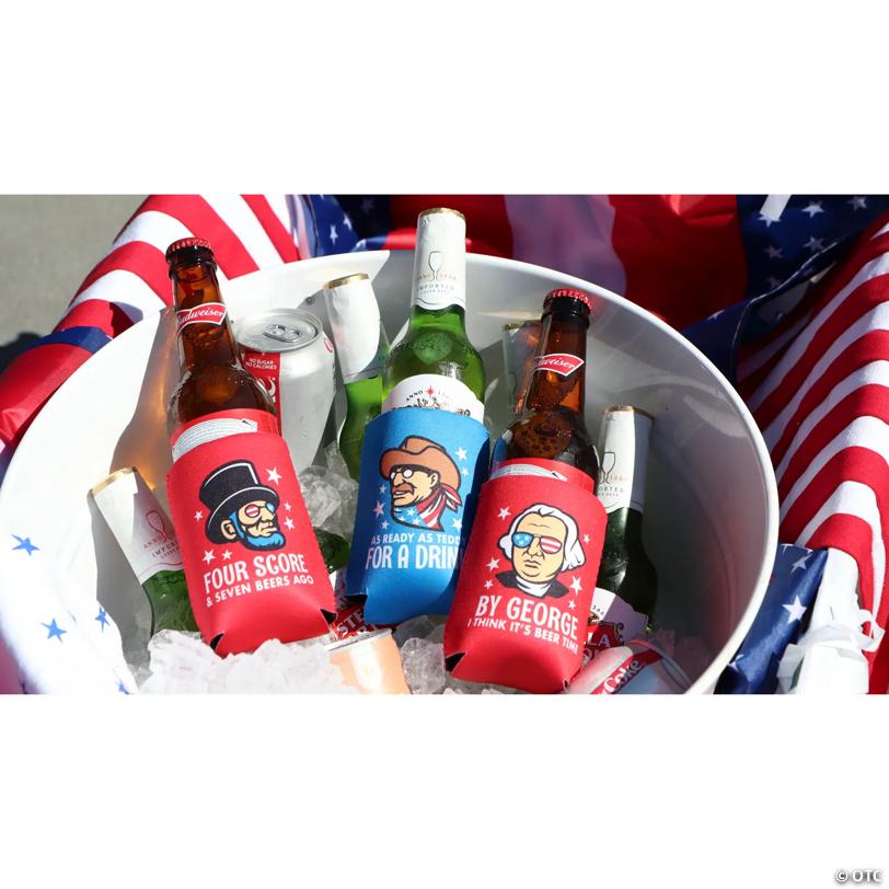 5 1/2" Patriotic Famous Faces Neoprene Can Coolers – 12 Pc.