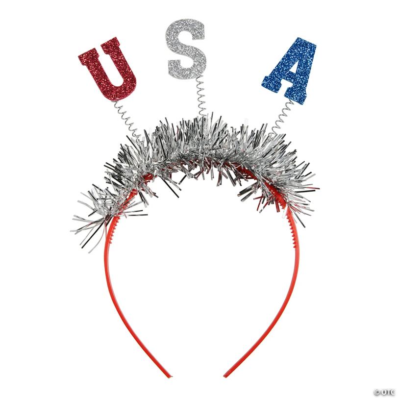 5 1/2" Patriotic Glitter-Letter USA Tinsel Head Boppers - 12 Pc.