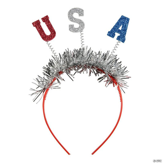 5 1/2" Patriotic Glitter-Letter USA Tinsel Head Boppers - 12 Pc.
