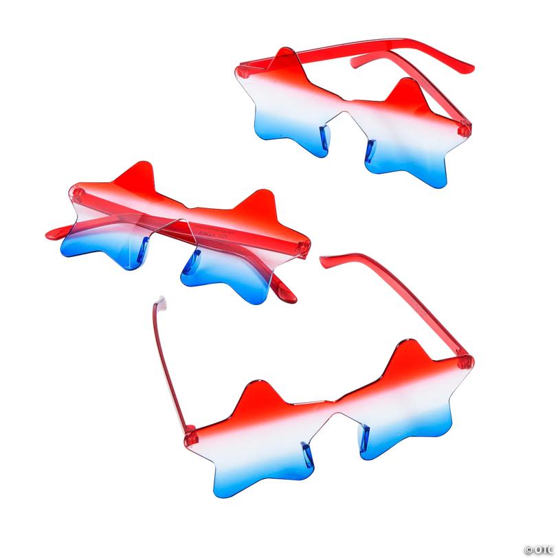 5 1/2" Patriotic Ombre Rimless Plastic Star-Shaped Sunglasses – 12 Pc.