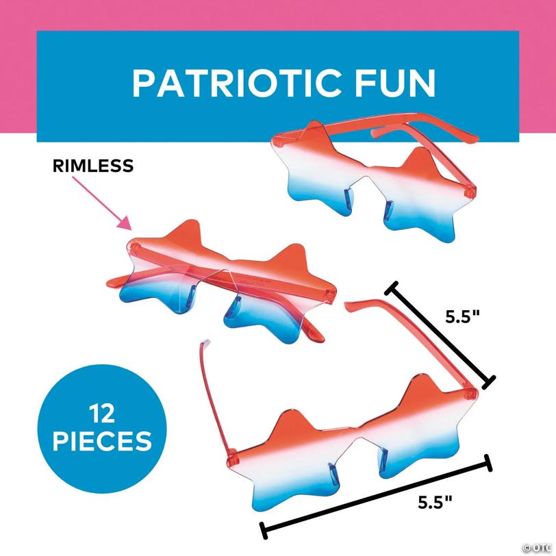 5 1/2" Patriotic Ombre Rimless Plastic Star-Shaped Sunglasses – 12 Pc.