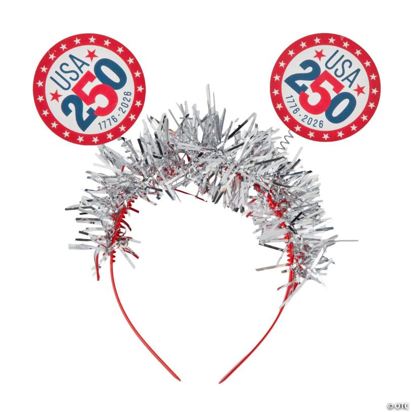 5 1/2" Patriotic Tinsel Headband & 250th Anniversary Head Boppers - 12 Pc.