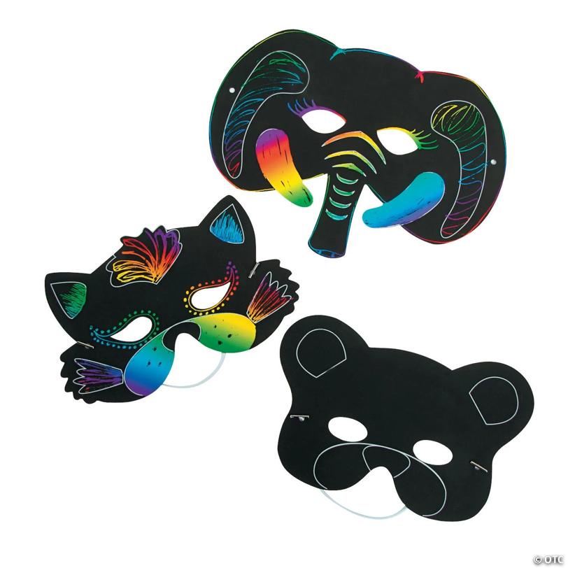 5 1/2" - 8" Magic Color Scratch Animal-Shaped Masks - 24 Pc.