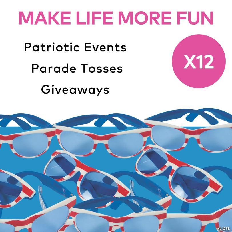 5 1/2" x 2" Kids Patriotic Plastic Novelty Sunglasses with Blue Lenses - 12 Pc.