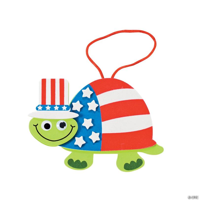 5 1/2" x 3 1/2" Patriotic Turtle Ornament Foam Craft Kit - Makes 12