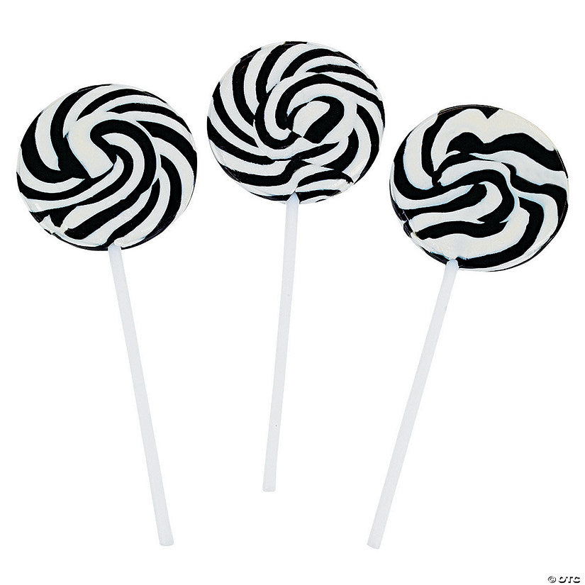 3/4" x 4 1/2" Black and White Swirl Round Lollipops - 24 Pc. | USA Decoration®