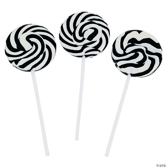 3/4" x 4 1/2" Black and White Swirl Round Lollipops - 24 Pc. | USA Decoration®