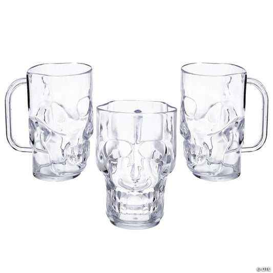 5 1/4" 16 oz. Clear Skull BPA-Free Reusable Plastic Mugs - 12 Ct.