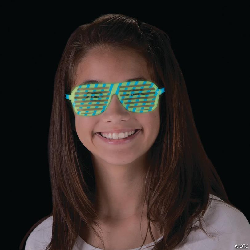 5 1/4" Kids Bright Color Glow-in-the-Dark Plastic Shutter Glasses – 12 Pc.