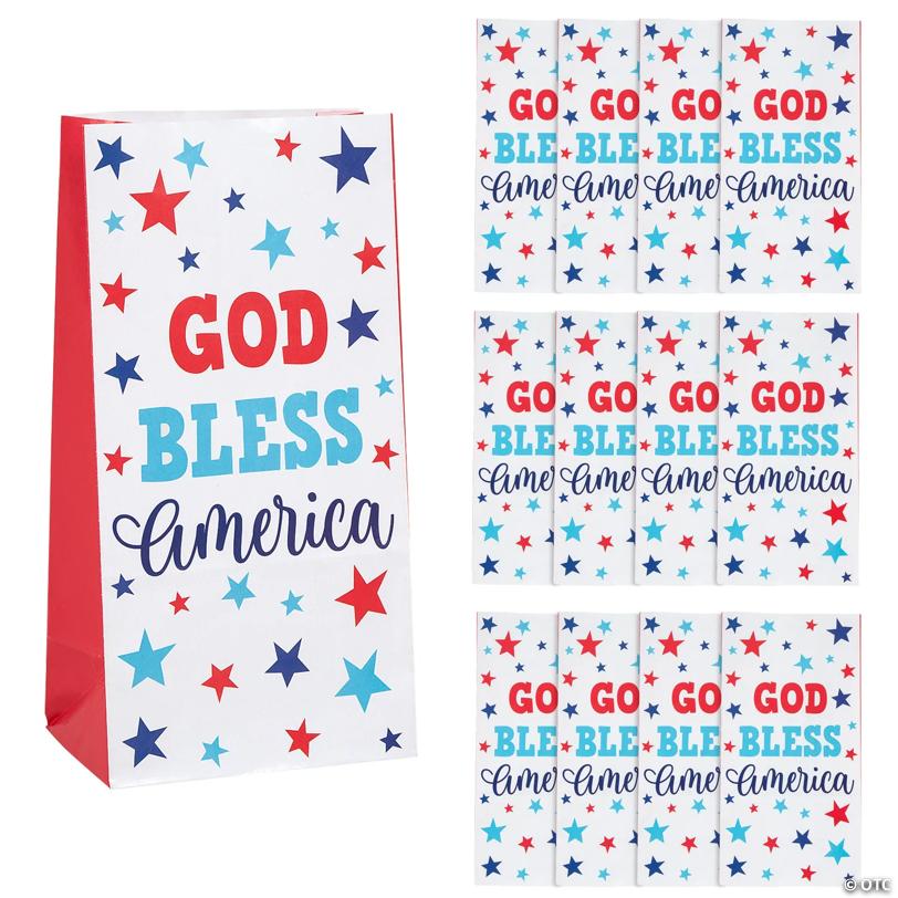 5 1/4" x 10" Religious Patriotic Paper Treat Bags - 12 Pc.