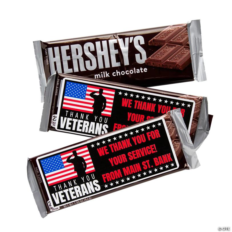 5 1/4" x 2" Personalized Thank You Veterans Candy Bar Sticker Labels – 12 Pc.