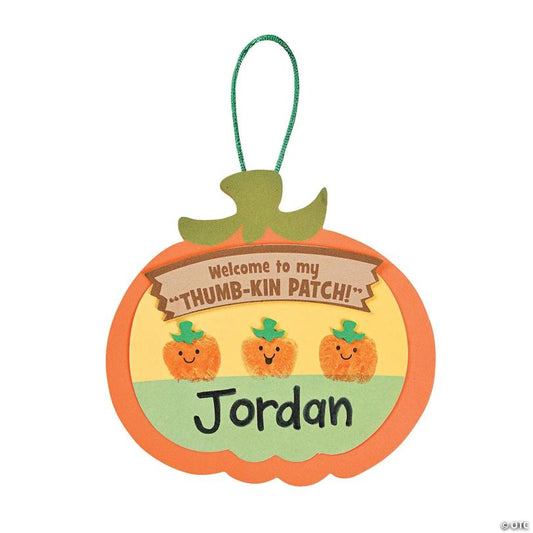 5 1/4" x 5" Thumbprint Pumpkin Patch Sign Craft Kit - Makes 12