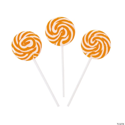 24 Piece(s): 1 3/4" Bright Orange Swirl Orange Flavor Lollipops - 24 Pc. | USA Decoration®