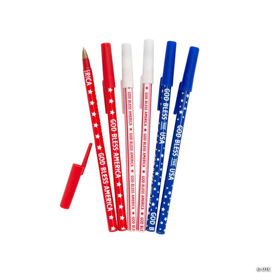 5 3/4" Bulk 72 Pc. Patriotic God Bless America Pen Assortment