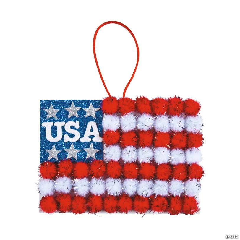 5 3/4" x 6 1/2" Patriotic Pom-Pom USA Flag Sign Craft Kit – Makes 12