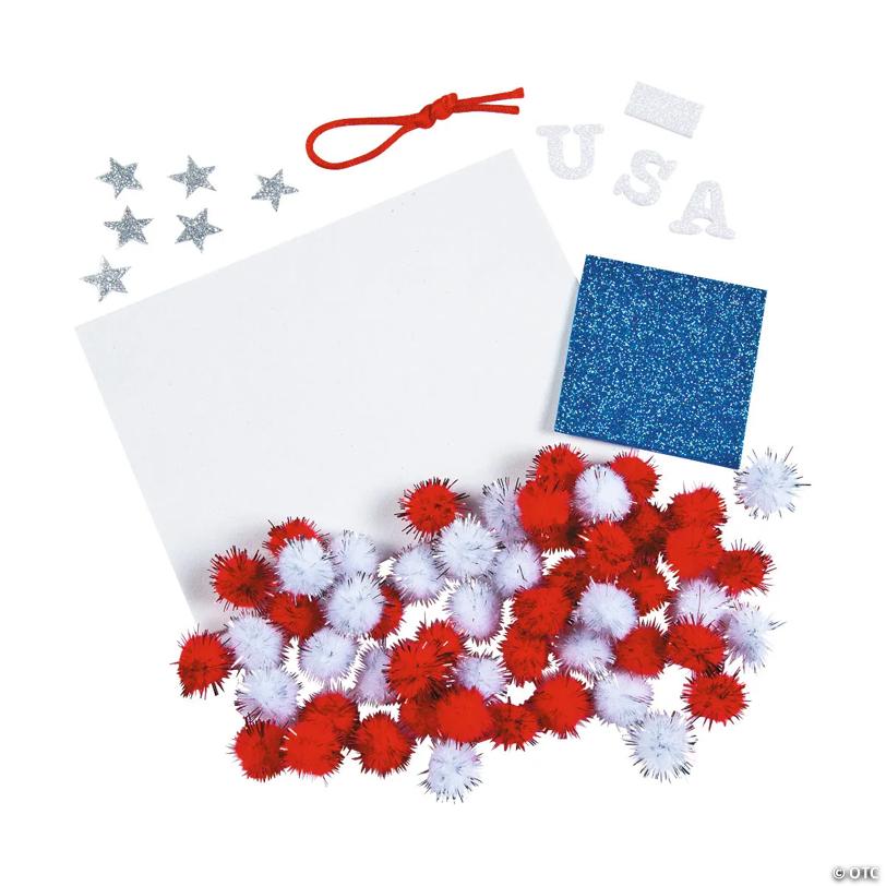 5 3/4" x 6 1/2" Patriotic Pom-Pom USA Flag Sign Craft Kit – Makes 12