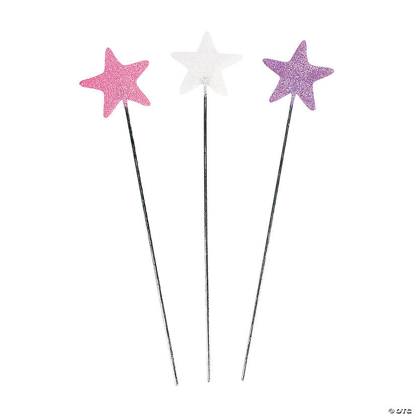 19" Pastel-Colored Star with Glitter Plastic Wands- 12 Pc. | USA Decoration®