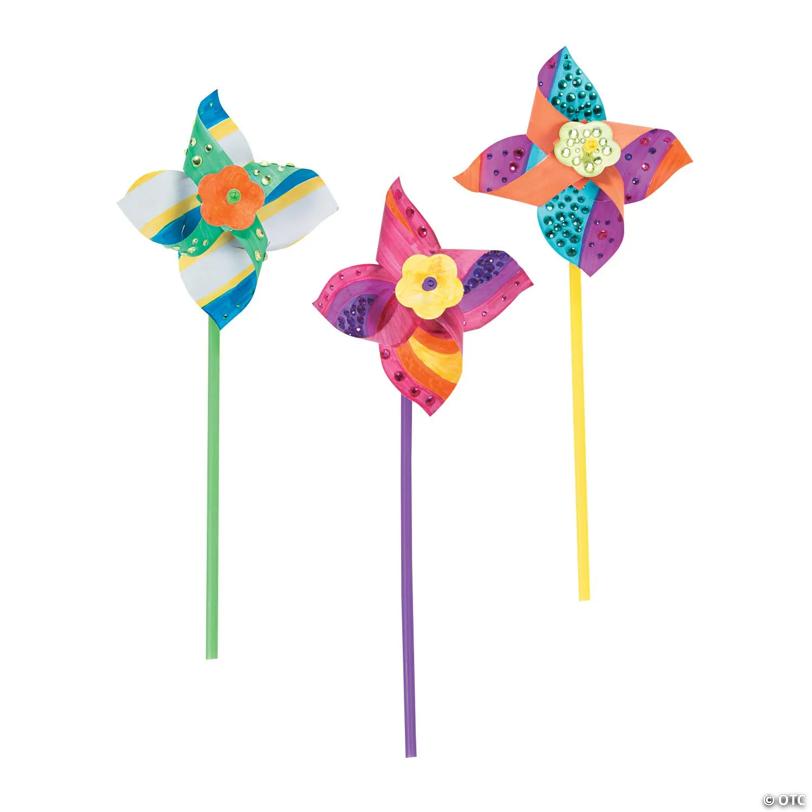 5" Bulk 48 Pc. DIY Paper Spinning Pinwheels with Solid Color Handles