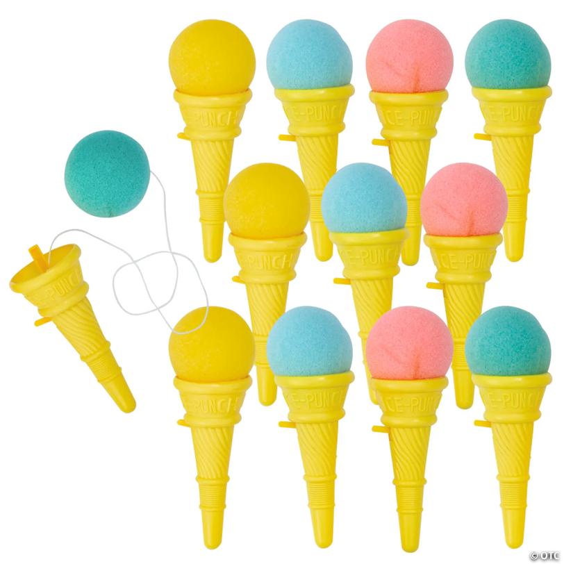5" Classic Plastic Ice Cream Cone Shooters with Foam Ball - 12 Pc.