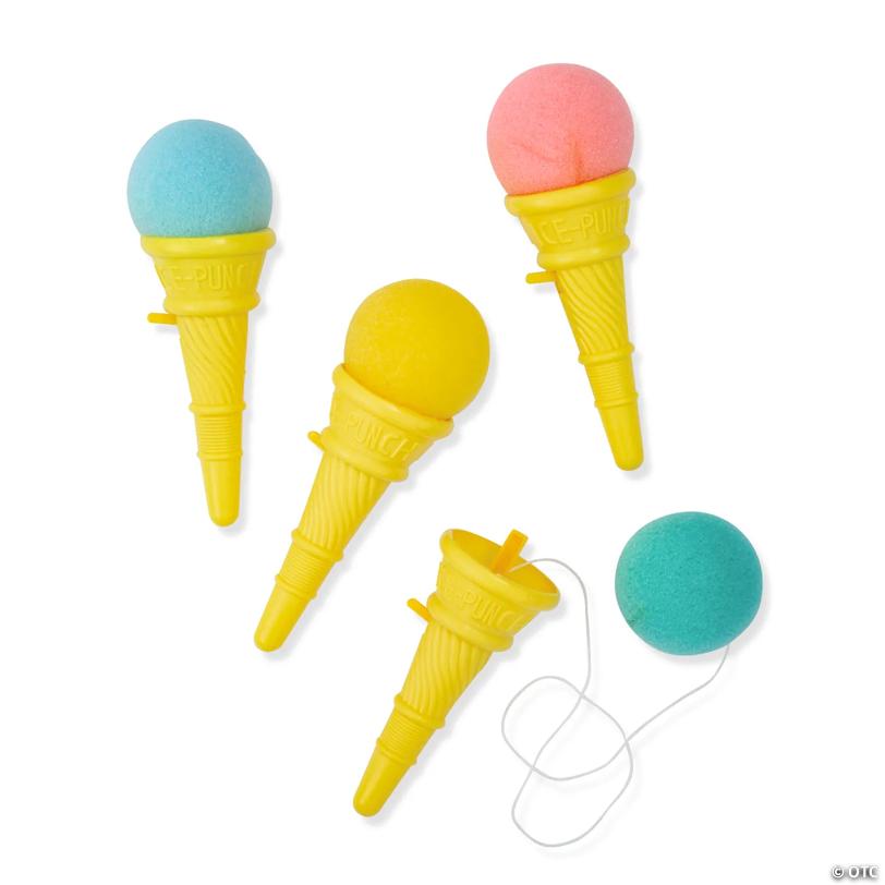 5" Classic Plastic Ice Cream Cone Shooters with Foam Ball - 4 Pc.