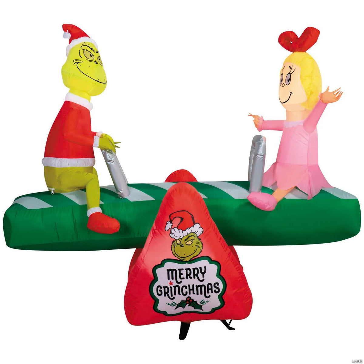5 ft 4 in inflatable Grinch and Cindy Lou Who on a teeter totter