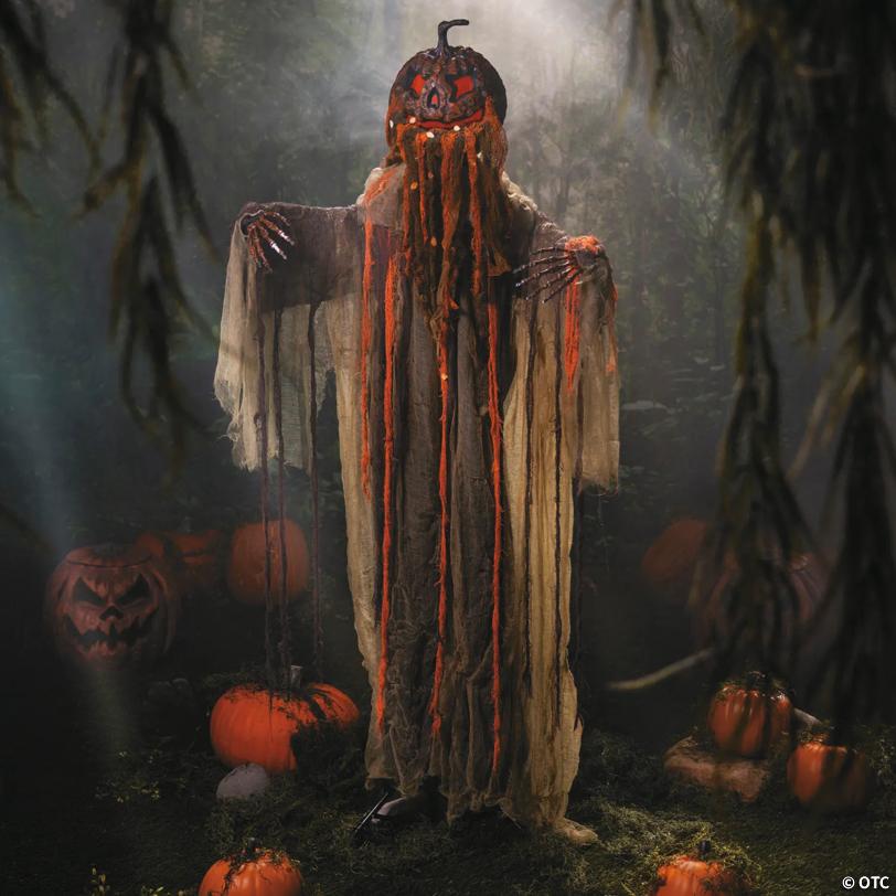 5 Ft. 8 3/4" Animated Standing Pumpkinhead Man Halloween Decoration