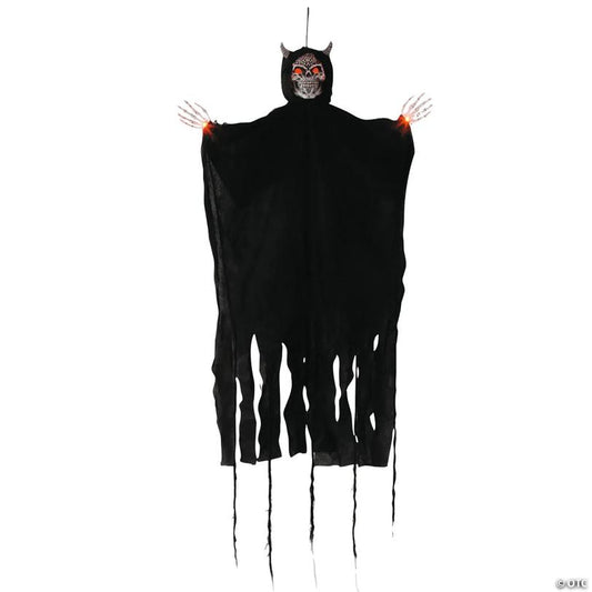 5 Ft. Hanging Light-Up Evil Skeleton with Horns Halloween Decoration