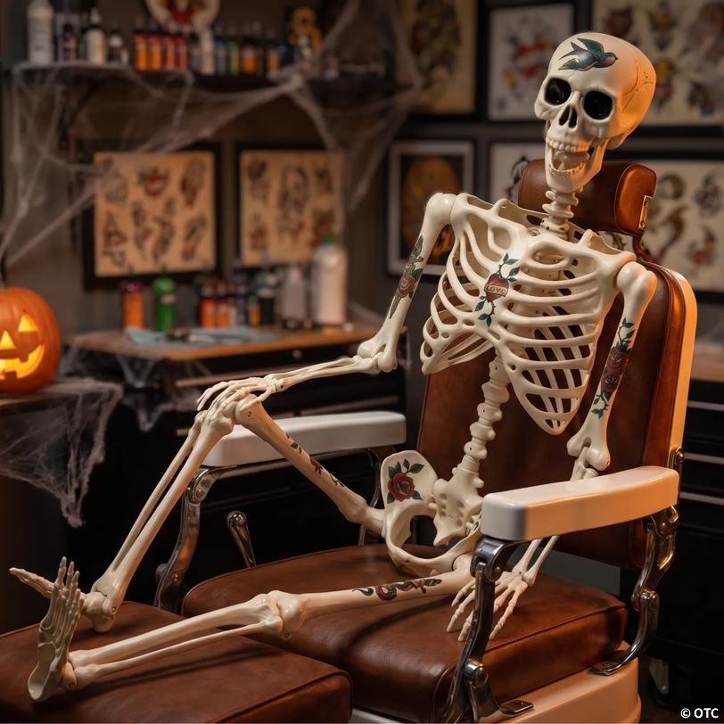 5 Ft. Life-Size Posable Skeleton with Tattoos Halloween Decoration