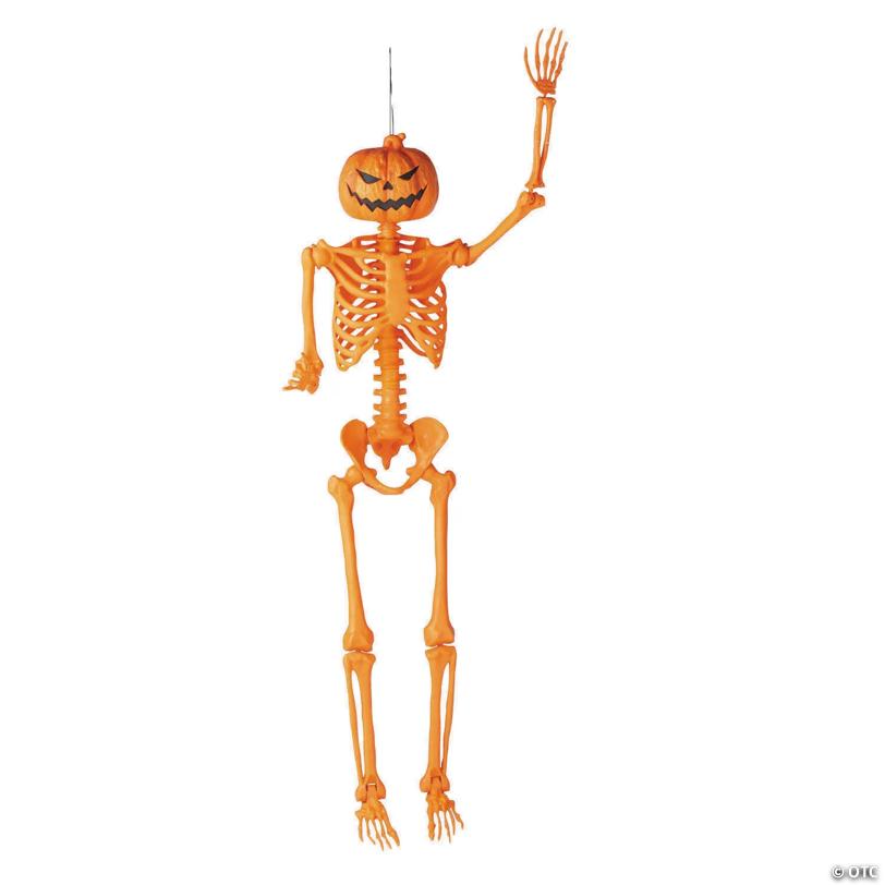 5 Ft. Posable Orange Pumpkinhead Skeleton Halloween Decoration