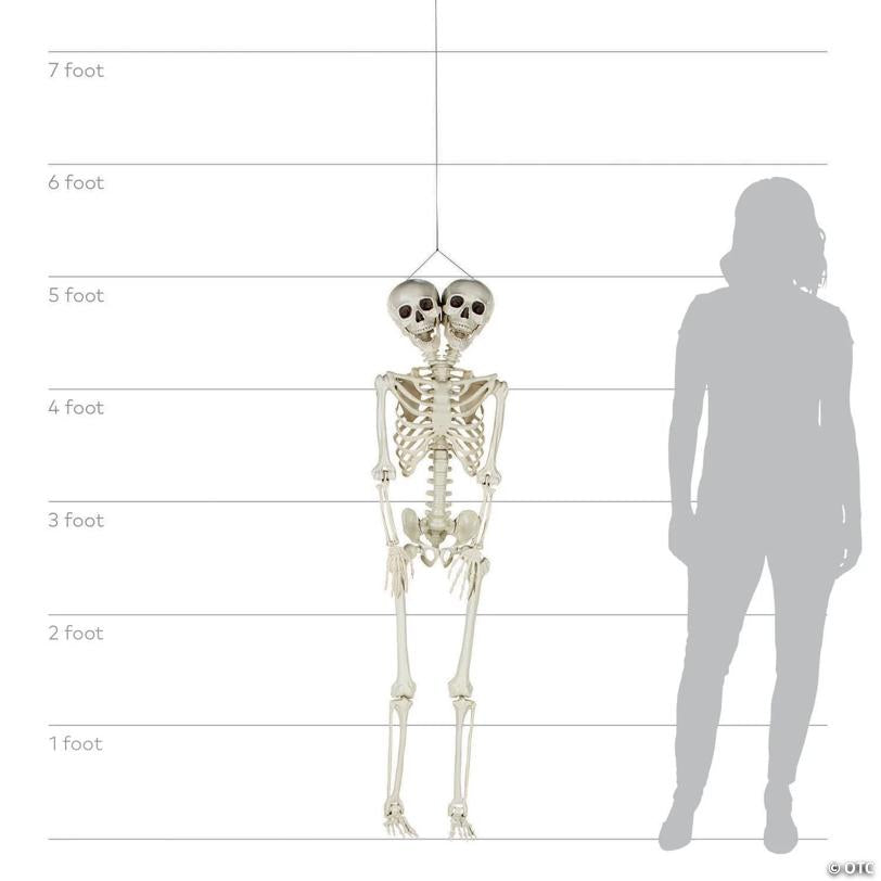 5 Ft. Two-Headed Life-Size Posable Skeleton Halloween Decoration