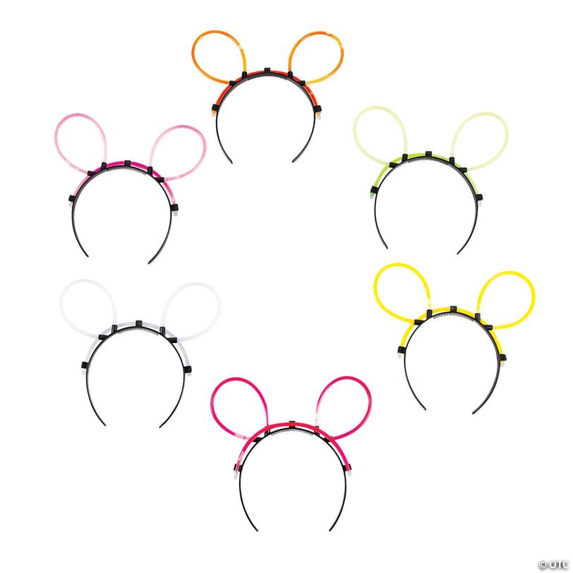 5" Glow Stick Cat Ear Plastic Headbands – 12 Pc.