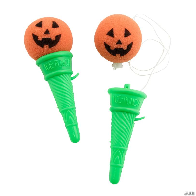 5" Halloween Jack-O’-Lantern Plastic Ice Cream Cone Shooters with Foam Ball - 12 Pc.