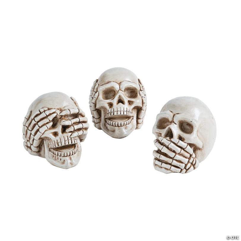 5" Hear No Evil, See No Evil, Speak No Evil Skulls Resin Halloween Decoration