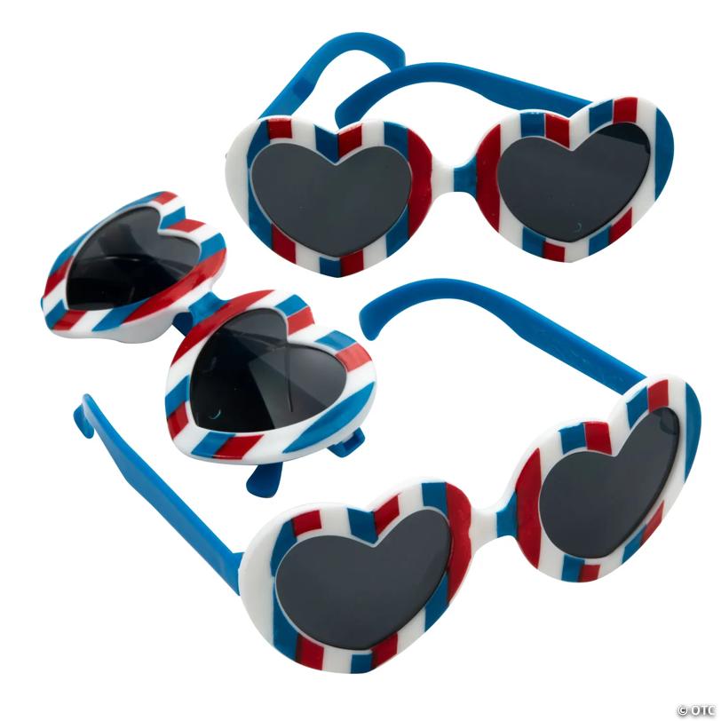 5" Kids Patriotic Stripes Heart-Shaped Plastic Sunglasses - 12 Pc.