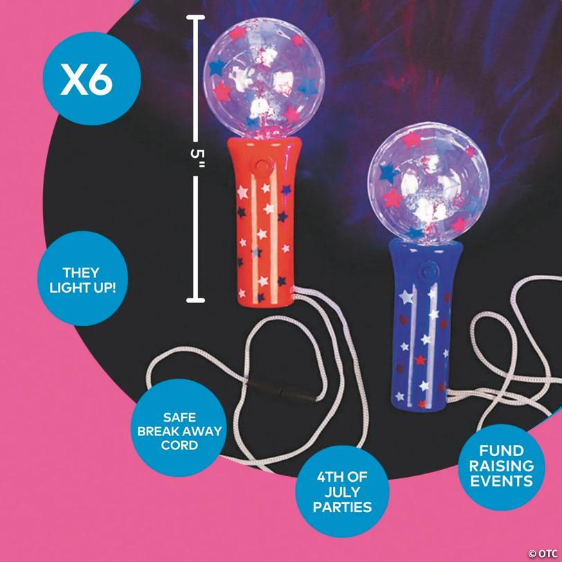 5" Light-Up Patriotic Starry Globe Wand Necklaces – 6 Pc.