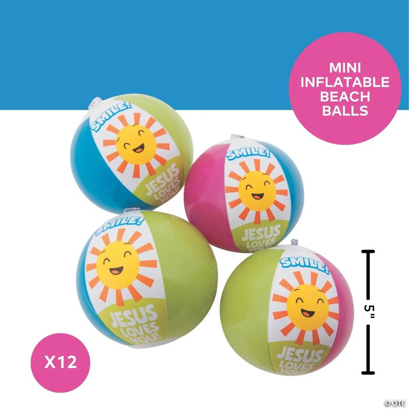 5" Mini Inflatable Smile Jesus Loves You Beach Balls - 12 Pc.