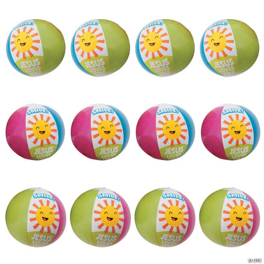 5" Mini Inflatable Smile Jesus Loves You Beach Balls - 12 Pc.