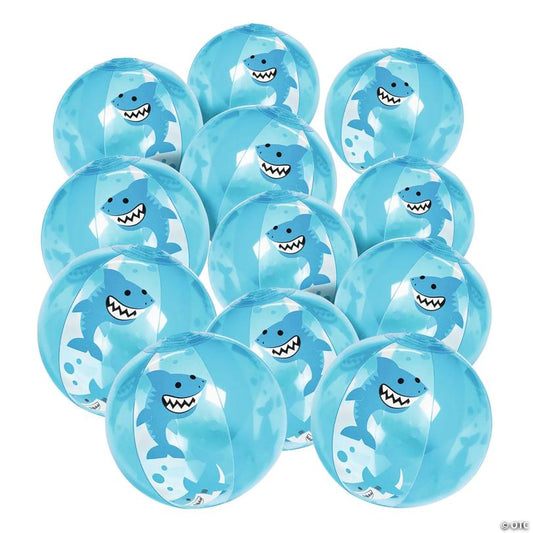 5" Mini Inflatable Smiling Shark Blue Vinyl Beach Balls - 12 Pc.