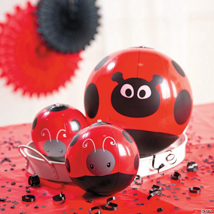 5" Mini Ladybug-Style Inflatable Vinyl Beach Balls - 12 Pc.