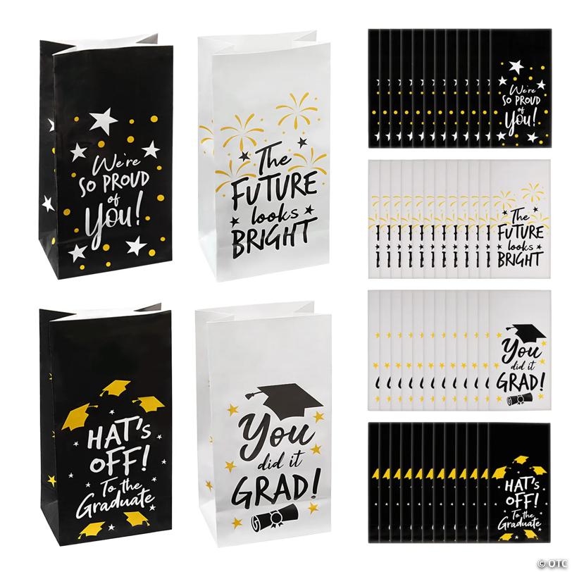 5" x 10" Bulk Graduation Paper Treat Bags with Stickers for 48 | USA Decoration®
