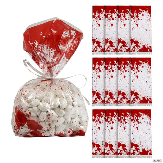 5" x 11 1/2" Halloween Horror Party Bloody Cellophane Bags - 12 Pc.