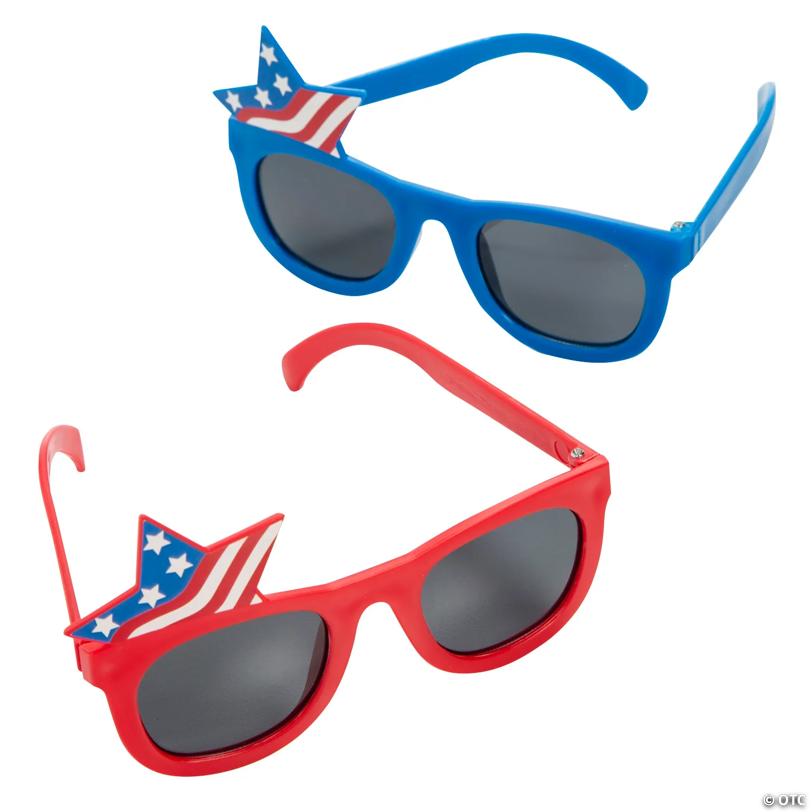 5" x 2 3/4" Kids Patriotic Star Red & Blue Plastic Novelty Sunglasses - 12 Pc.