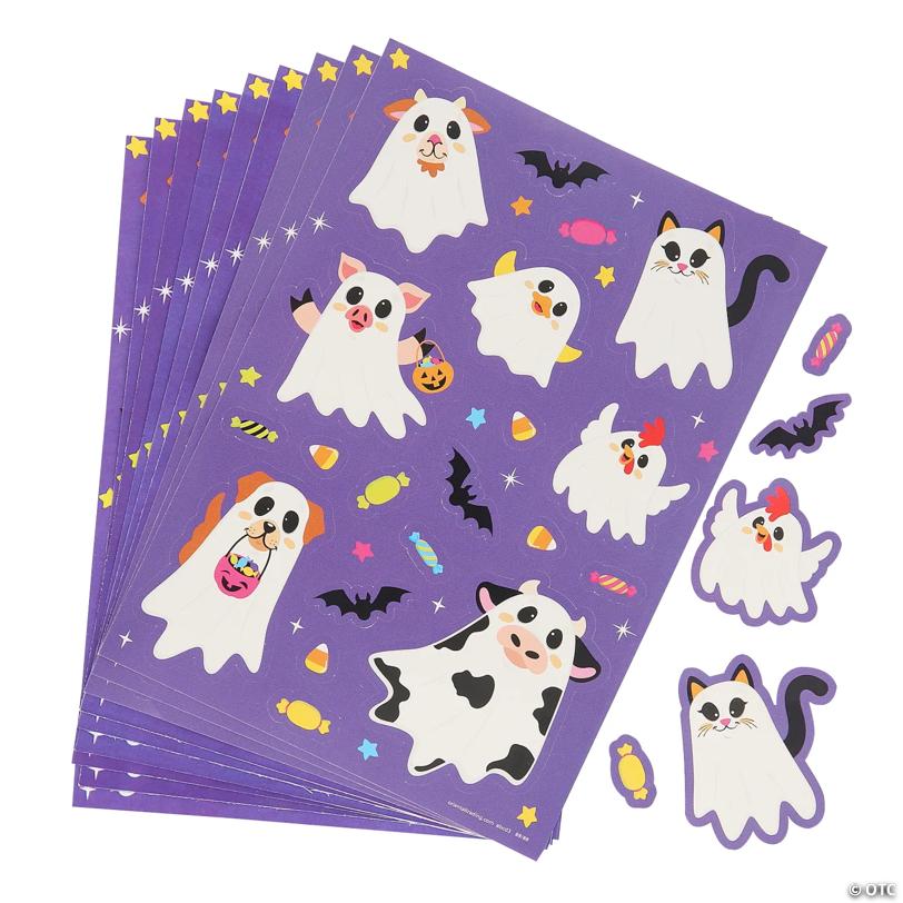 5" x 7" Halloween Ghost Animal Character Sticker Sheets - 20 Pc.