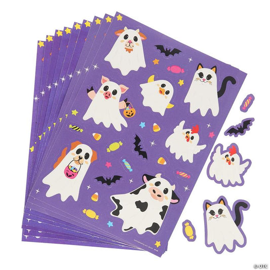 5" x 7" Halloween Ghost Animal Character Sticker Sheets - 20 Pc.