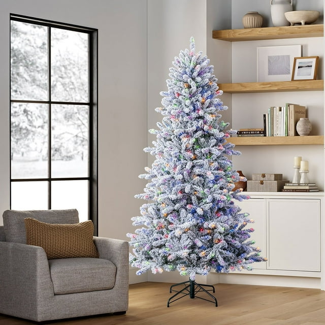 Member's Mark 7.5' Flocked Aspen Pre-Lit Christmas Tree | USA Decoration®