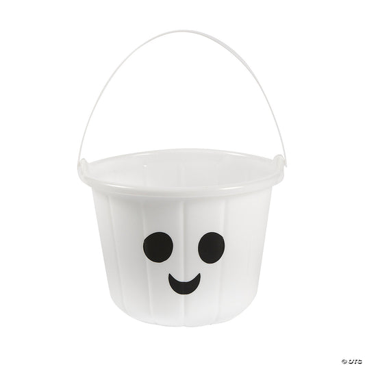 6 1/2" x 7" Ghost White Plastic Trick-or-Treat Buckets - 12 Pc.