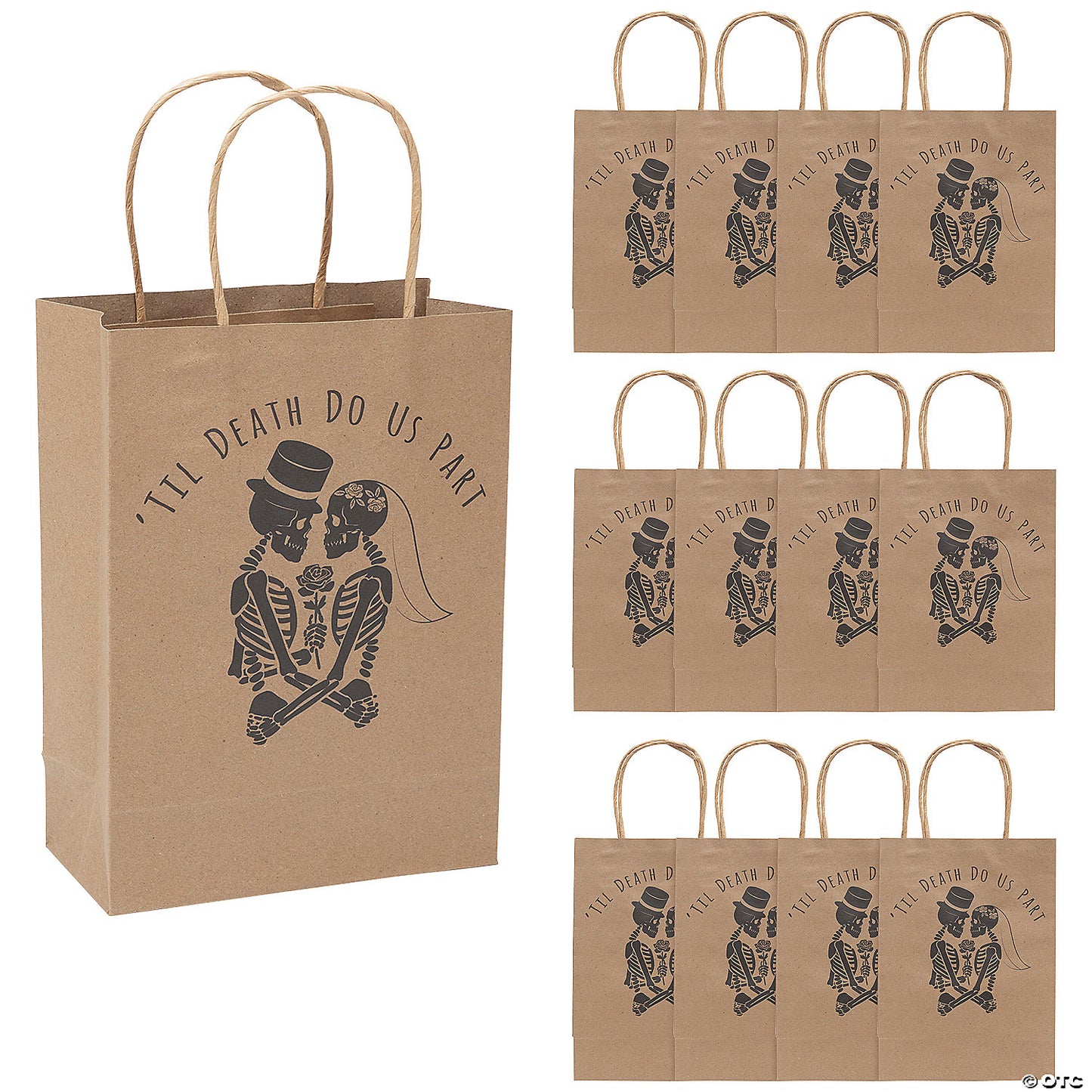 6 1/2" x 9" Medium 'Til Death Do Us Party Kraft Paper Gift Bags - 12 Pc.